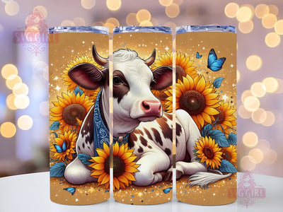 Sunflowers Cowhide - Tumbler Sublimation Design, Cows 20 oz Skinny Tumbler Sublimation Design Digital Download PNG Sublimation SvggirlplusArt 