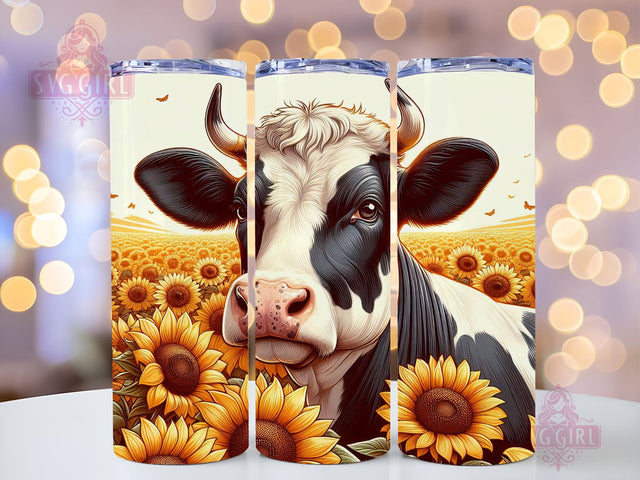 Sunflowers Cowhide - Tumbler Sublimation Design, Cows 20 oz Skinny Tumbler Sublimation Design Digital Download PNG Sublimation SvggirlplusArt 