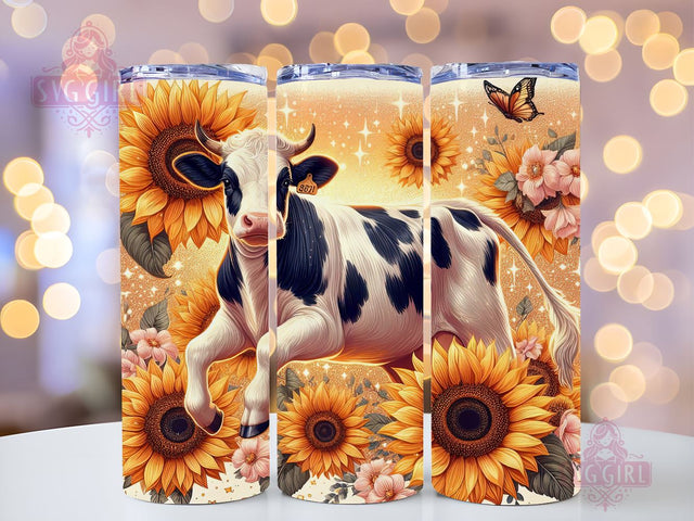 Sunflowers Cowhide - Tumbler Sublimation Design, Cows 20 oz Skinny Tumbler Sublimation Design Digital Download PNG Sublimation SvggirlplusArt 