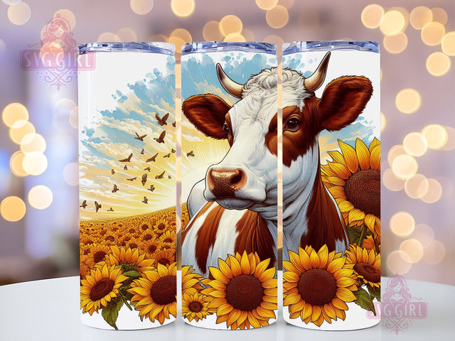 Sunflowers Cowhide - Tumbler Sublimation Design, Cows 20 oz Skinny Tumbler Sublimation Design Digital Download PNG Sublimation SvggirlplusArt 