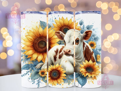 Sunflowers Cowhide - Tumbler Sublimation Design, Cows 20 oz Skinny Tumbler Sublimation Design Digital Download PNG Sublimation SvggirlplusArt 