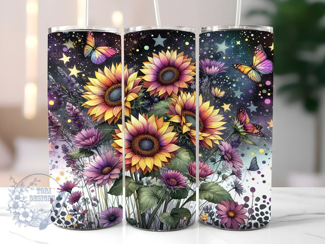 Sunflowers Glitter 20oz Skinny Tumbler, Sunflower Tumbler Png, Straight & Tapered Tumbler Wrap, Instant Digital Download Sublimation ToriDesigns 