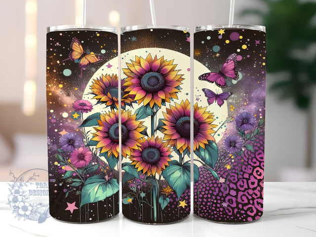 Sunflowers Glitter 20oz Skinny Tumbler, Sunflower Tumbler Png, Straight & Tapered Tumbler Wrap, Instant Digital Download Sublimation ToriDesigns 