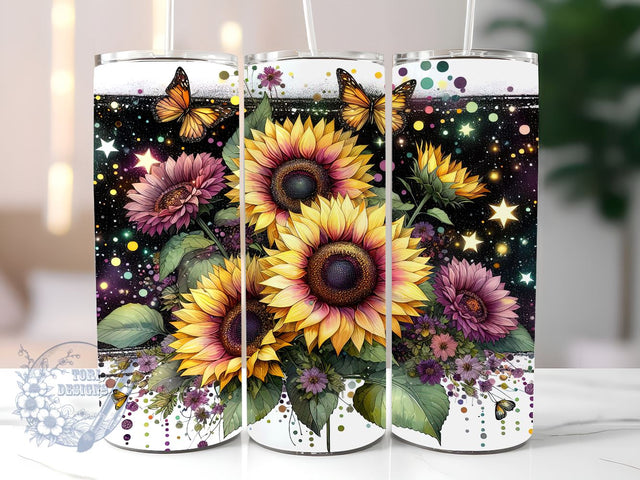 Sunflowers Glitter 20oz Skinny Tumbler, Sunflower Tumbler Png, Straight & Tapered Tumbler Wrap, Instant Digital Download Sublimation ToriDesigns 