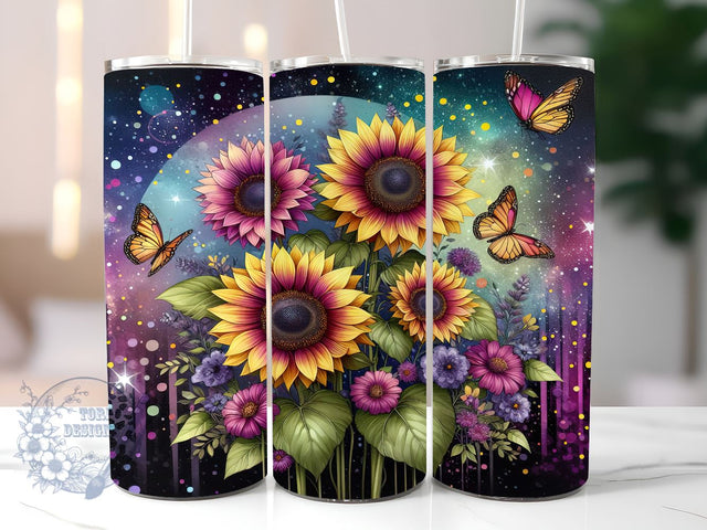 Sunflowers Glitter 20oz Skinny Tumbler, Sunflower Tumbler Png, Straight & Tapered Tumbler Wrap, Instant Digital Download Sublimation ToriDesigns 