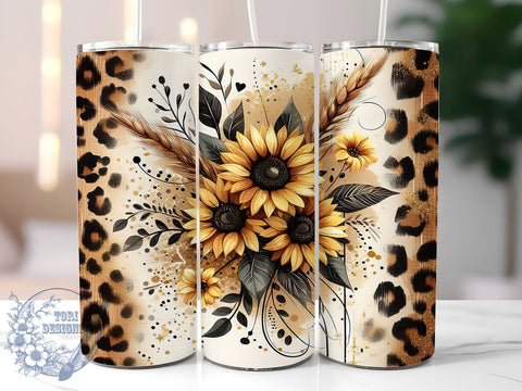 Sunflowers Glitter Leopard 20oz Skinny Tumbler, Sunflowers Tumbler Png, Straight & Tapered Tumbler Wrap, Instant Digital Download Sublimation ToriDesigns 