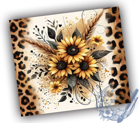 Sunflowers Glitter Leopard 20oz Skinny Tumbler, Sunflowers Tumbler Png, Straight & Tapered Tumbler Wrap, Instant Digital Download Sublimation ToriDesigns 