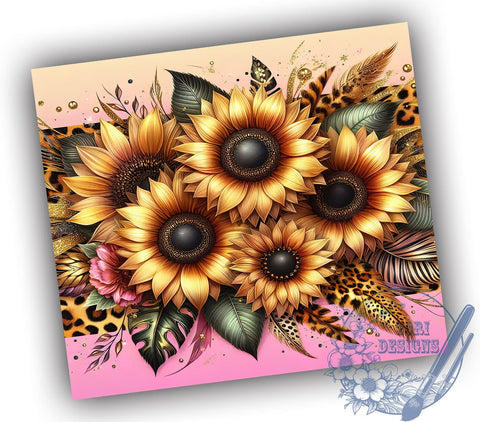 Sunflowers Glitter Leopard 20oz Skinny Tumbler, Sunflowers Tumbler Png, Straight & Tapered Tumbler Wrap, Instant Digital Download Sublimation ToriDesigns 
