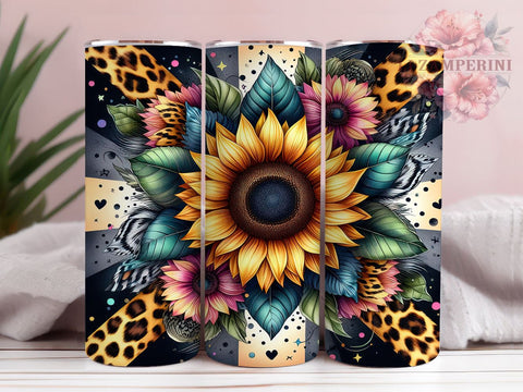 Sunflowers Glitter Leopard 20oz Tumbler Wrap PNG, Sunflowers Tumbler Png, Straight & Tapered Tumbler Wrap, Instant Digital Download Sublimation Li Zamperini 