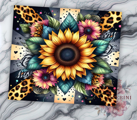 Sunflowers Glitter Leopard 20oz Tumbler Wrap PNG, Sunflowers Tumbler Png, Straight & Tapered Tumbler Wrap, Instant Digital Download Sublimation Li Zamperini 