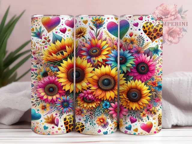 Sunflowers Glitter Leopard 20oz Tumbler Wrap PNG, Sunflowers Tumbler Png, Straight & Tapered Tumbler Wrap, Instant Digital Download Sublimation Li Zamperini 