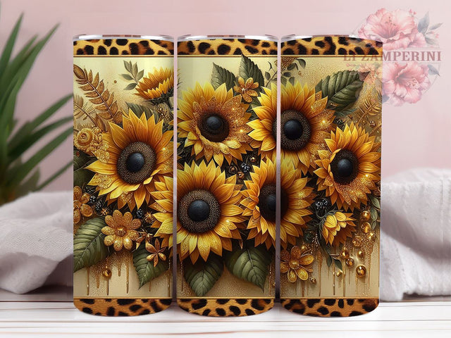 Sunflowers Glitter Leopard 20oz Tumbler Wrap PNG, Sunflowers Tumbler Png, Straight & Tapered Tumbler Wrap, Instant Digital Download Sublimation Li Zamperini 