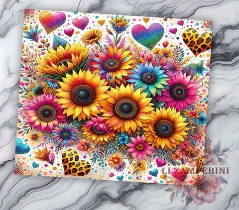 Sunflowers Glitter Leopard 20oz Tumbler Wrap PNG, Sunflowers Tumbler Png, Straight & Tapered Tumbler Wrap, Instant Digital Download Sublimation Li Zamperini 