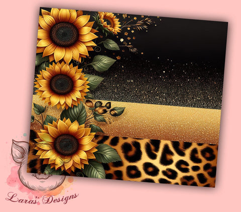 Sunflowers Glitter Tumbler, Leopard Print Tumbler Wrap, 20oz Sublimation Design, Floral Leopard Drinkware, Digital Download Tumbler, Unique Gift Tumbler, Colorful Tumbler Design Sublimation Lara' s Designs 