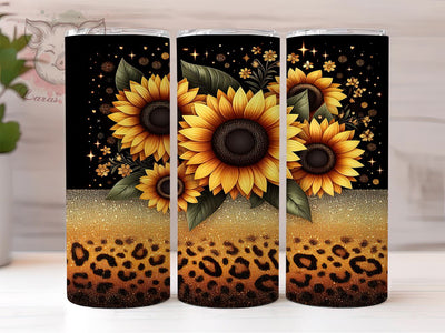 Sunflowers Glitter Tumbler, Leopard Print Tumbler Wrap, 20oz Sublimation Design, Floral Leopard Drinkware, Digital Download Tumbler, Unique Gift Tumbler, Colorful Tumbler Design Sublimation Lara' s Designs 