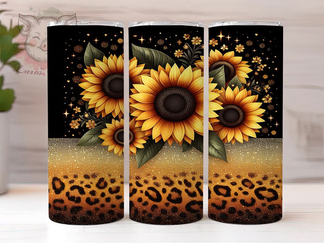 Sunflowers Glitter Tumbler, Leopard Print Tumbler Wrap, 20oz Sublimation Design, Floral Leopard Drinkware, Digital Download Tumbler, Unique Gift Tumbler, Colorful Tumbler Design Sublimation Lara' s Designs 