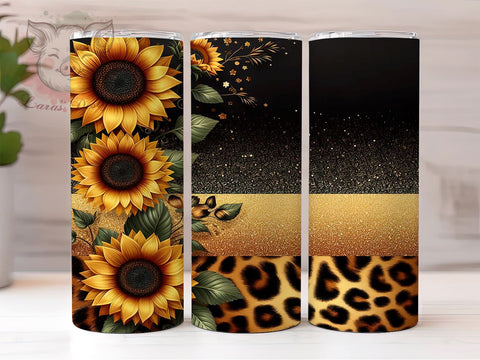 Sunflowers Glitter Tumbler, Leopard Print Tumbler Wrap, 20oz Sublimation Design, Floral Leopard Drinkware, Digital Download Tumbler, Unique Gift Tumbler, Colorful Tumbler Design Sublimation Lara' s Designs 