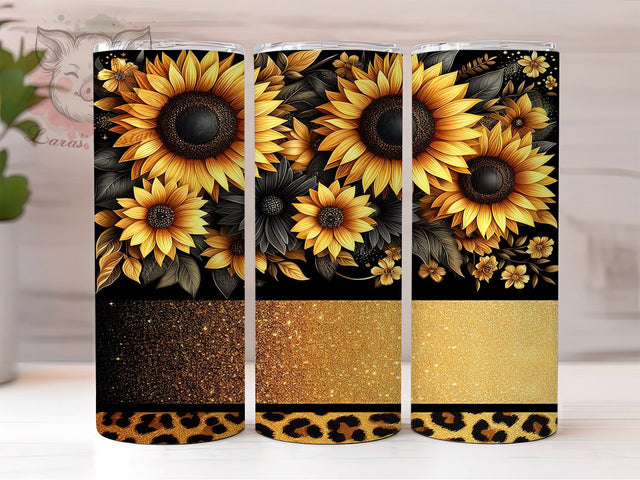 Sunflowers Glitter Tumbler, Leopard Print Tumbler Wrap, 20oz Sublimation Design, Floral Leopard Drinkware, Digital Download Tumbler, Unique Gift Tumbler, Colorful Tumbler Design Sublimation Lara' s Designs 