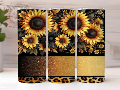 Sunflowers Glitter Tumbler, Leopard Print Tumbler Wrap, 20oz Sublimation Design, Floral Leopard Drinkware, Digital Download Tumbler, Unique Gift Tumbler, Colorful Tumbler Design Sublimation Lara' s Designs 