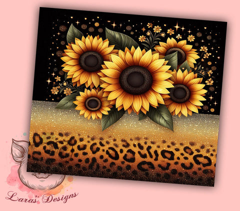 Sunflowers Glitter Tumbler, Leopard Print Tumbler Wrap, 20oz Sublimation Design, Floral Leopard Drinkware, Digital Download Tumbler, Unique Gift Tumbler, Colorful Tumbler Design Sublimation Lara' s Designs 