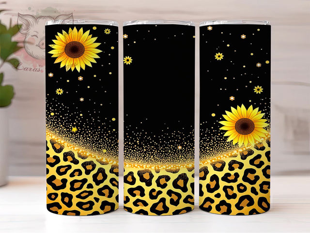 Sunflowers Glitter Tumbler, Leopard Print Tumbler Wrap, 20oz Sublimation Design, Floral Leopard Drinkware, Digital Download Tumbler, Unique Gift Tumbler, Colorful Tumbler Design Sublimation Lara' s Designs 