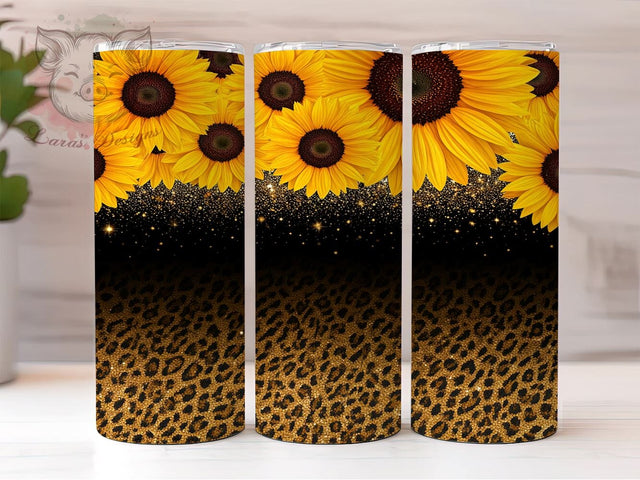 Sunflowers Glitter Tumbler, Leopard Print Tumbler Wrap, 20oz Sublimation Design, Floral Leopard Drinkware, Digital Download Tumbler, Unique Gift Tumbler, Colorful Tumbler Design Sublimation Lara' s Designs 