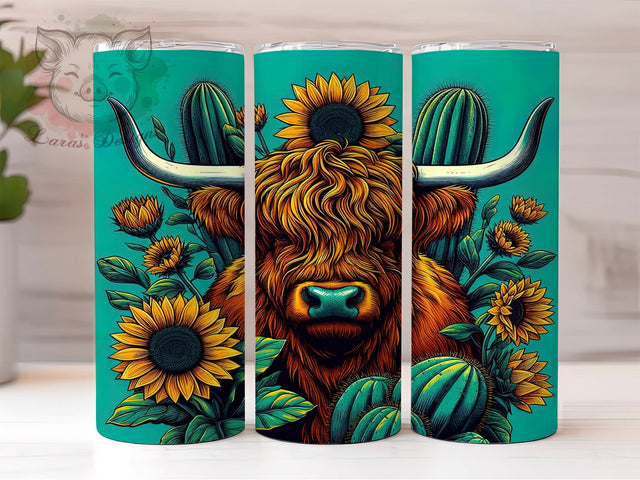 Sunflowers Highland Cow 20oz Tumbler Png, Straight & Tapered Tumbler Png, Farm Animal Country Tumbler Png, Digital Download PNG Sublimation Lara' s Designs 