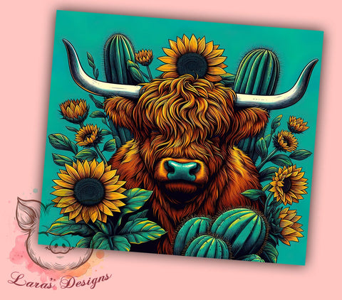 Sunflowers Highland Cow 20oz Tumbler Png, Straight & Tapered Tumbler Png, Farm Animal Country Tumbler Png, Digital Download PNG Sublimation Lara' s Designs 