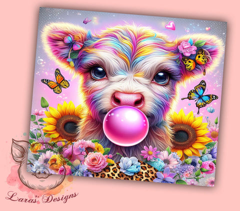 Sunflowers Highland Cow 20oz Tumbler Png, Straight & Tapered Tumbler Png, Highland Cow Tumbler Png, Digital Download PNG Sublimation Lara' s Designs 