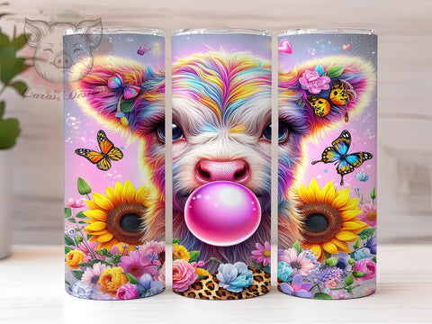 Sunflowers Highland Cow 20oz Tumbler Png, Straight & Tapered Tumbler Png, Highland Cow Tumbler Png, Digital Download PNG Sublimation Lara' s Designs 