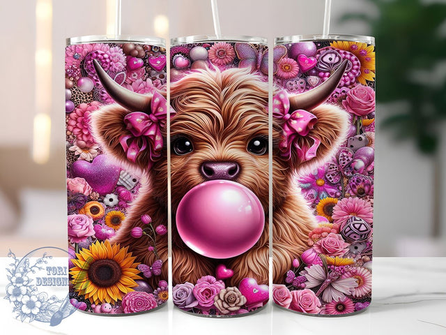 Sunflowers Highland Cow 20oz Tumbler Wrap, Highland Cow, Sunflower Motif, Rustic Charm, Farmhouse Style, Country Theme, Skinny Tumbler, Sublimation PNG Sublimation ToriDesigns 