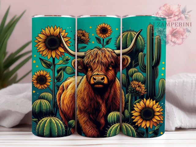 Sunflowers Highland Cow 20oz Tumbler Wrap PNG, Farm Animal Country Tumbler Png, Straight & Tapered Tumbler Wrap, Instant Digital Download Sublimation Li Zamperini 