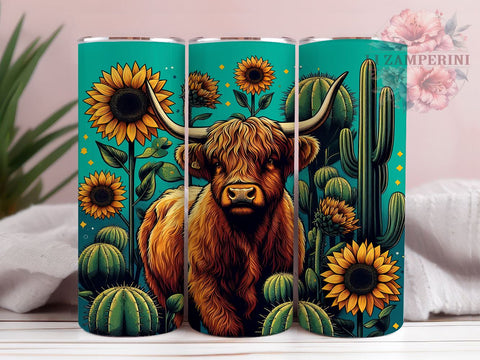 Sunflowers Highland Cow 20oz Tumbler Wrap PNG, Farm Animal Country Tumbler Png, Straight & Tapered Tumbler Wrap, Instant Digital Download Sublimation Li Zamperini 