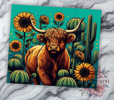 Sunflowers Highland Cow 20oz Tumbler Wrap PNG, Farm Animal Country Tumbler Png, Straight & Tapered Tumbler Wrap, Instant Digital Download Sublimation Li Zamperini 