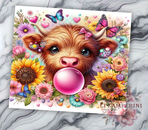 Sunflowers Highland Cow 20oz Tumbler Wrap PNG, Highland Cow Tumbler Png, Straight & Tapered Tumbler Wrap, Instant Digital Download Sublimation Li Zamperini 