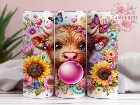 Sunflowers Highland Cow 20oz Tumbler Wrap PNG, Highland Cow Tumbler Png, Straight & Tapered Tumbler Wrap, Instant Digital Download Sublimation Li Zamperini 