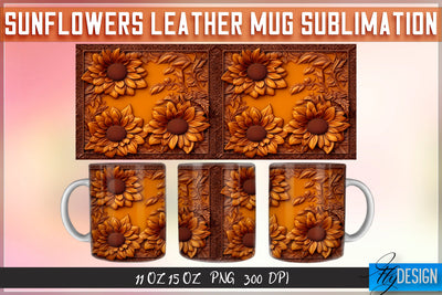 Sunflowers Leather Mug Sublimation | 11 oz 15 oz Mug | PNG File Sublimation Fly Design 