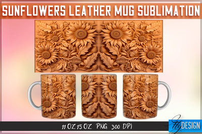 Sunflowers Leather Mug Sublimation | 11 oz 15 oz Mug | PNG File Sublimation Fly Design 