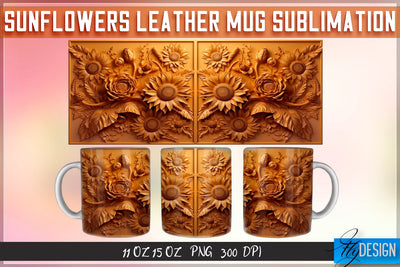 Sunflowers Leather Mug Sublimation | 11 oz 15 oz Mug | PNG File Sublimation Fly Design 