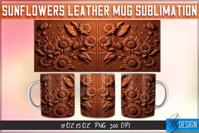 Sunflowers Leather Mug Sublimation | 11 oz 15 oz Mug | PNG File Sublimation Fly Design 