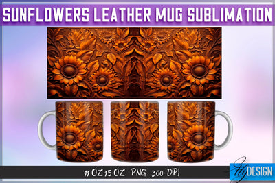 Sunflowers Leather Mug Sublimation | 11 oz 15 oz Mug | PNG File Sublimation Fly Design 