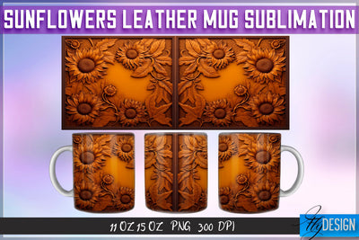Sunflowers Leather Mug Sublimation | 11 oz 15 oz Mug | PNG File Sublimation Fly Design 