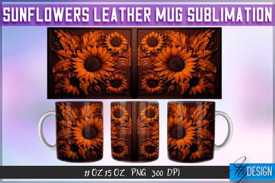 Sunflowers Leather Mug Sublimation | 11 oz 15 oz Mug | PNG File Sublimation Fly Design 