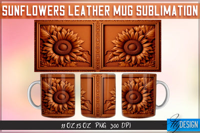 Sunflowers Leather Mug Sublimation | 11 oz 15 oz Mug | PNG File Sublimation Fly Design 