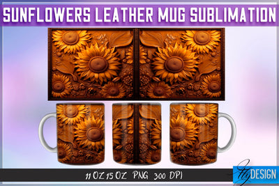 Sunflowers Leather Mug Sublimation | 11 oz 15 oz Mug | PNG File Sublimation Fly Design 