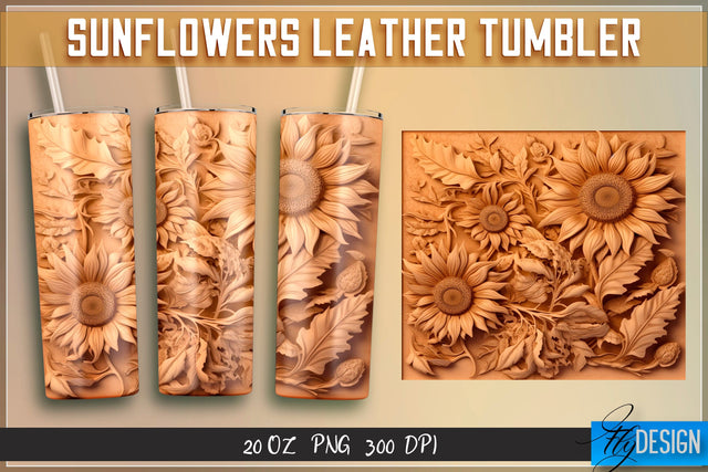 Sunflowers Leather Tumblers Wrap 20 oz | PNG File | 300 DPI Sublimation Fly Design 