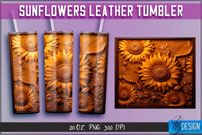 Sunflowers Leather Tumblers Wrap 20 oz | PNG File | 300 DPI Sublimation Fly Design 