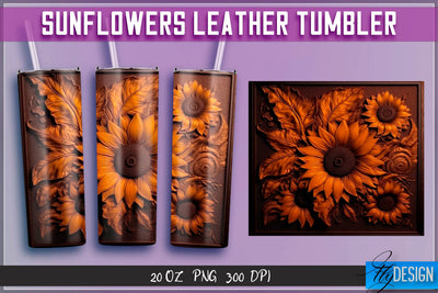 Sunflowers Leather Tumblers Wrap 20 oz | PNG File | 300 DPI Sublimation Fly Design 
