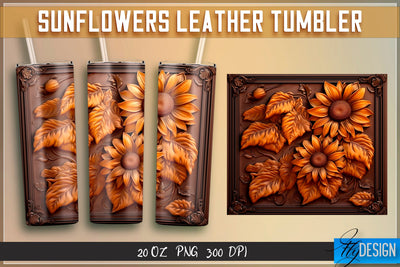 Sunflowers Leather Tumblers Wrap 20 oz | PNG File | 300 DPI Sublimation Fly Design 