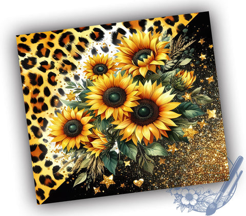 Sunflowers Leopard 20oz Skinny Tumbler, Sunflowers Glitter Tumbler Png, Straight & Tapered Tumbler Wrap, Instant Digital Download Sublimation ToriDesigns 